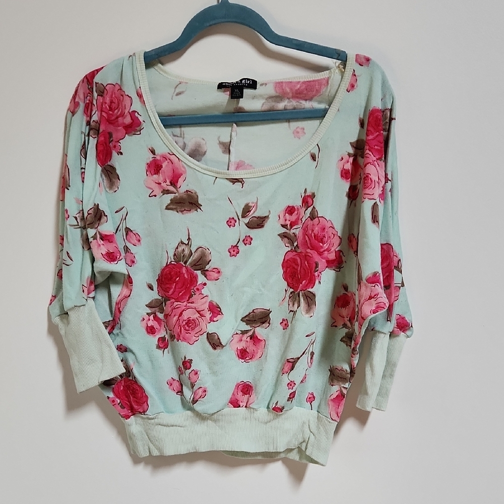 About A Girl Mint Floral Long Sleeve Top
